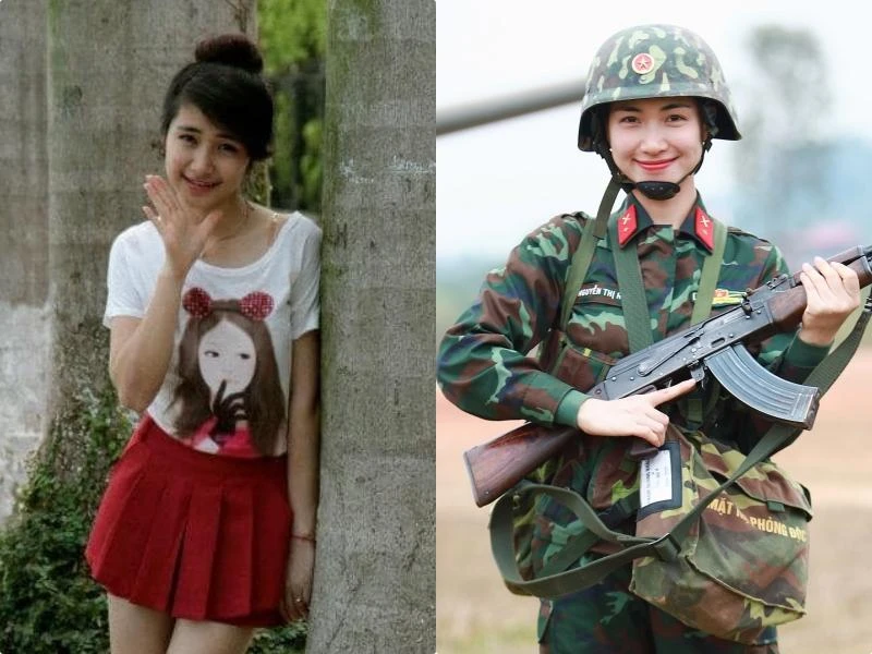 Không còn những nét ngây thơ của ngày xưa, Hoà Minzy đã trở thành một nữ chiến sĩ thực thụ. Ảnh: Fanpage Sao nhập ngũ.