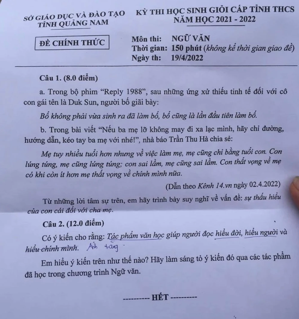 Nguyên văn đề thi HSG cấp THCS tỉnh Quảng Nam được quan tâm những ngày qua. Ảnh: NVCC.