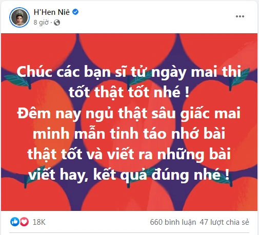 Hoa hậu H'Hen Niê dành những lời chúc tốt đẹp đến các sĩ tử. Ảnh: Chụp màn hình.