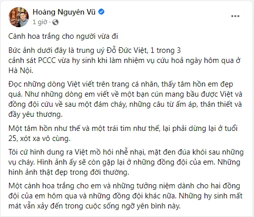 Chia sẻ của nhà báo Hoàng Nguyên Vũ. Ảnh: Chụp màn hình.
