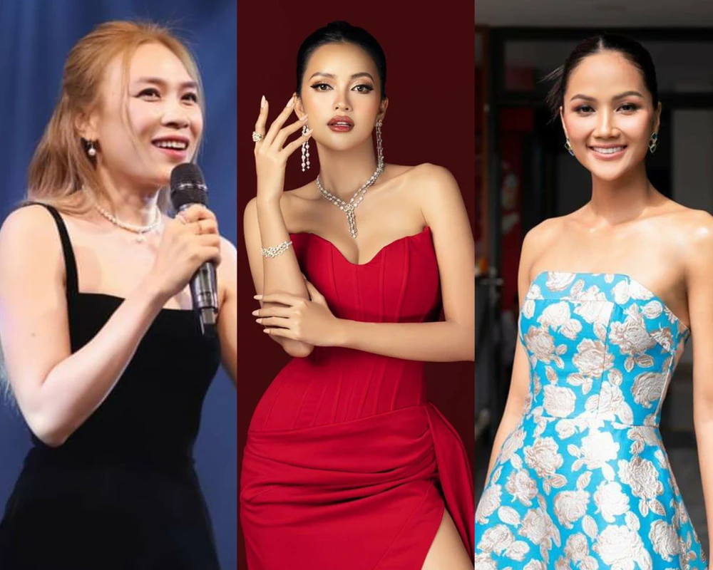 Từ trái sang: Ca sĩ Mỹ Tâm, Hoa hậu Ngọc Châu và H'Hen Niê. Ảnh: FBNV