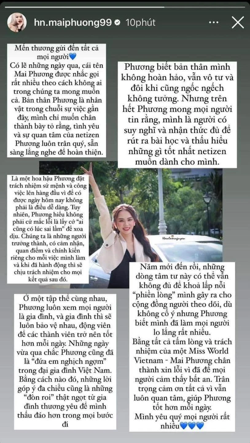Nguyên văn bài chia sẻ của Hoa hậu Mai Phương. Ảnh: Chụp màn hình