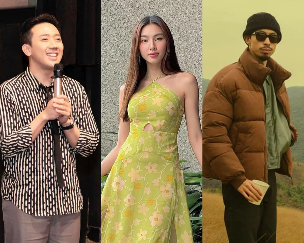 Từ trái sang: Trấn Thành, Hoa hậu Thuỳ Tiên và rapper Đen Vâu. Ảnh: FBNV, NSCC