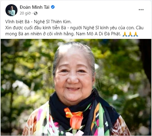 Diễn viên Đoàn Minh Tài cũng bày tỏ tiếc thương. Ảnh: Chụp màn hình