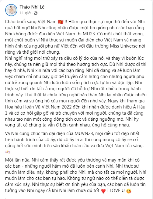 Chia sẻ của Thảo Nhi Lê vào sáng 30-3. Ảnh: Chụp màn hình