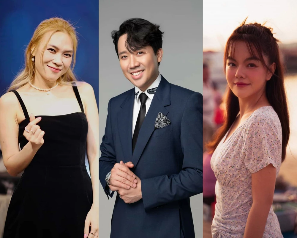 Từ trái sang: Ca sĩ Mỹ Tâm, Trấn Thành và Phạm Quỳnh Anh. Ảnh: FBNV