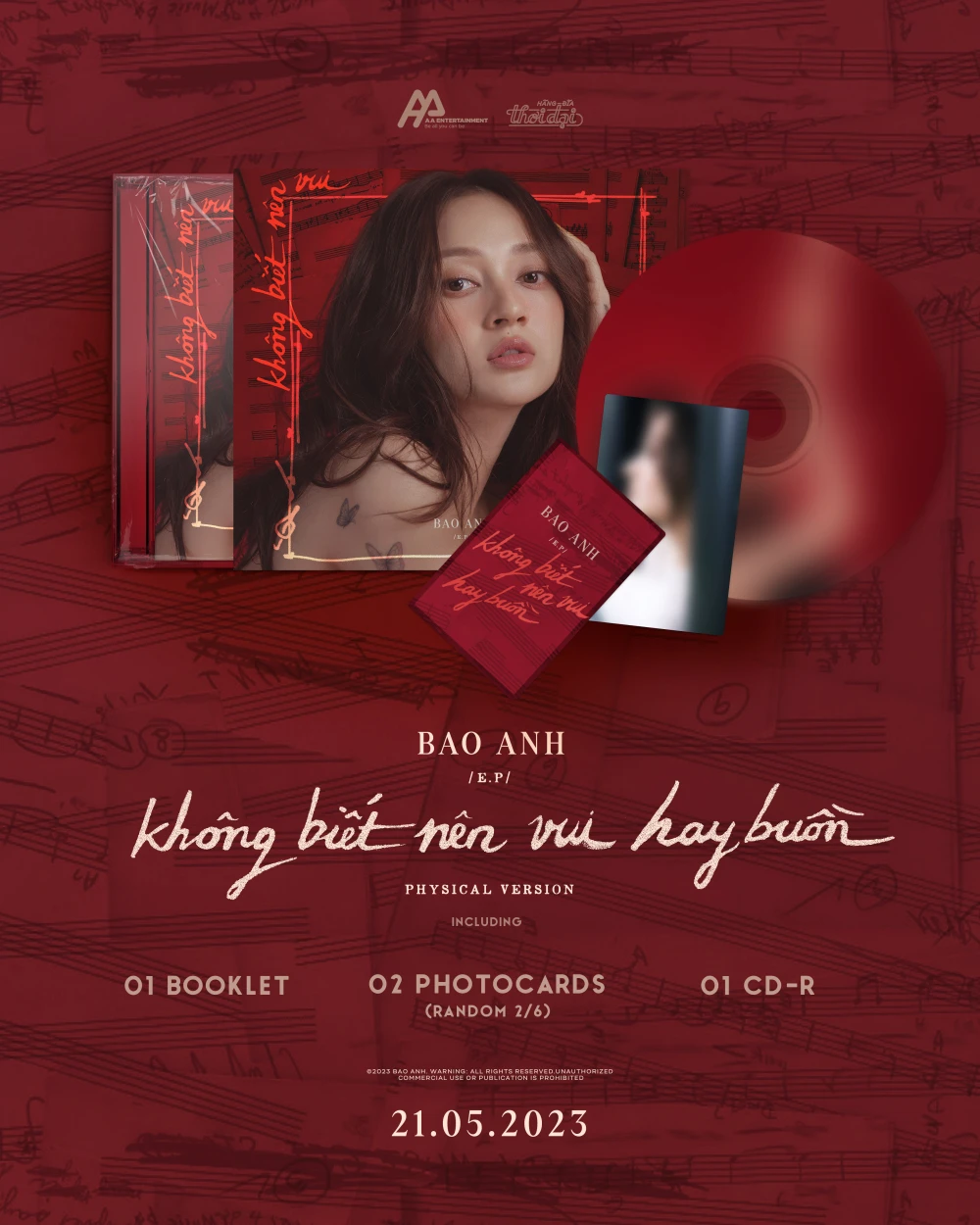 Bên cạnh việc phát hành EP nhạc số, Bảo Anh cũng thực hiện CD vật lý cho EP 'không biết nên vui hay buồn'. CD sẽ bao gồm 1 booklet, 2 photocards, 1 CD và có chữ ký của Bảo Anh cho những đơn đặt hàng đầu tiên tại Hãng Đĩa Thời Đại. Phiên bản vật lý của EP có tông đỏ chủ đạo, tạo cảm giác sâu lắng và ấm áp, đúng chuẩn một sản phẩm âm nhạc dành cho mùa mưa.