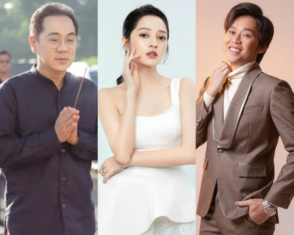 Từ trái sang: NSƯT Thành Lộc, Bảo Anh và Hoài Linh. Ảnh: ĐPCC, FBNV