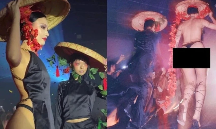 Show thời trang có nhiều người mẫu mặc áo yếm, lộ vòng 3 của NTK Tường Danh khiến dư luận bức xúc. Ảnh: MXH