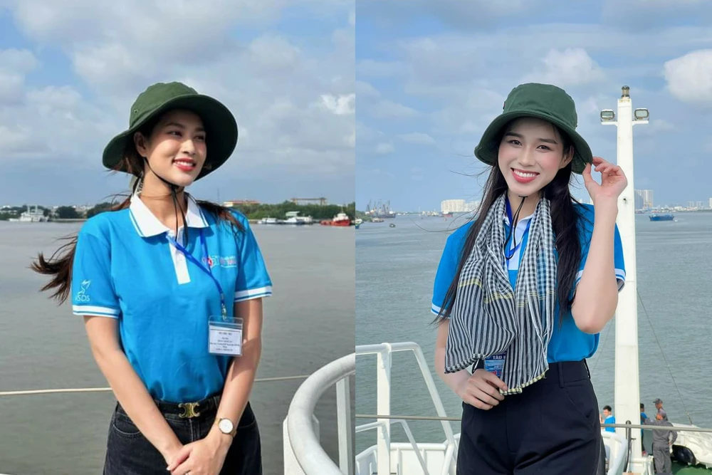 Thiên Ân, Đỗ Thị Hà và các bạn sinh viên bày tỏ niềm vinh dự khi được đến thăm các cán bộ, chiến sĩ và nhân dân huyện đảo Trường Sa (tỉnh Khánh Hòa). Ảnh: NVCC