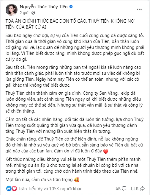 Nguyên văn bài chia sẻ của Hoa hậu Thùy Tiên. Ảnh: Chụp màn hình.