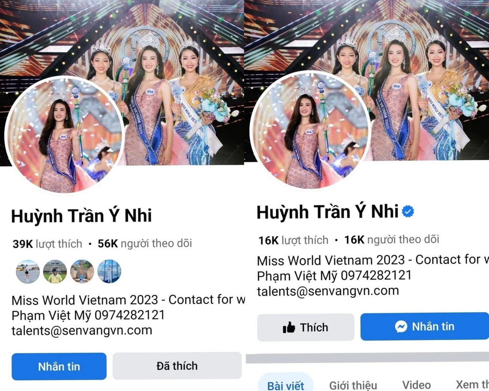 Lượt theo dõi và thích trên Fanpage chính thức của Hoa hậu Ý Nhi sụt giảm nghiêm trọng. Ảnh: Chụp màn hình