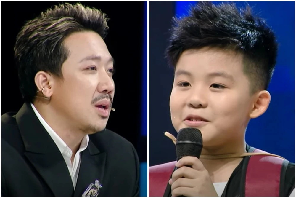 Trấn Thành và thí sinh nhí Tuấn Minh. Ảnh: Chụp màn hình