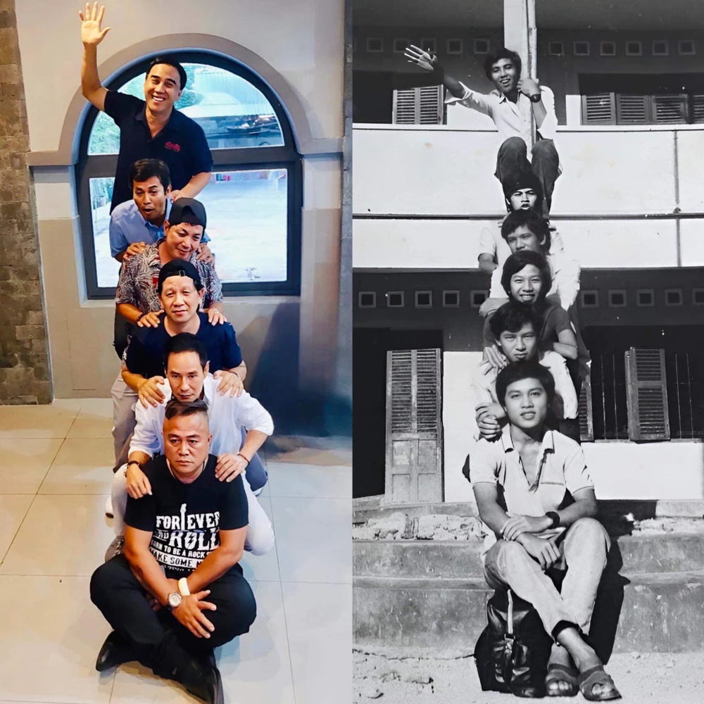 Hình ảnh MC Quyền Linh, Lý Hải cùng những người bạn thân lúc trước và bây giờ. Ảnh: FB Quyền Linh.