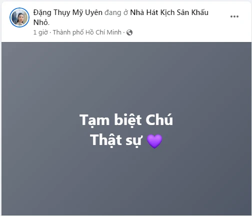 NSƯT Mỹ Uyên bày tỏ sự tiếc thương trên trang cá nhân. Ảnh: chụp màn hình NSƯT Mỹ Uyên bày tỏ sự tiếc thương trên trang cá nhân. Ảnh: chụp màn hình