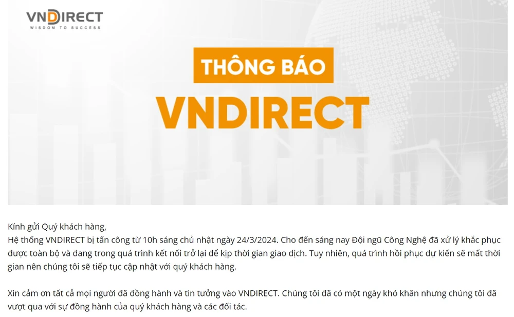 Hệ thống giao dịch của VNDirect bị tấn công