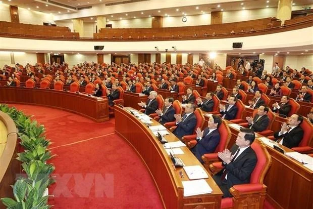 Các đồng chí lãnh đạo Đảng, Nhà nước và các đại biểu dự phiên khai mạc hội nghị. (Ảnh: Trí Dũng/TTXVN)