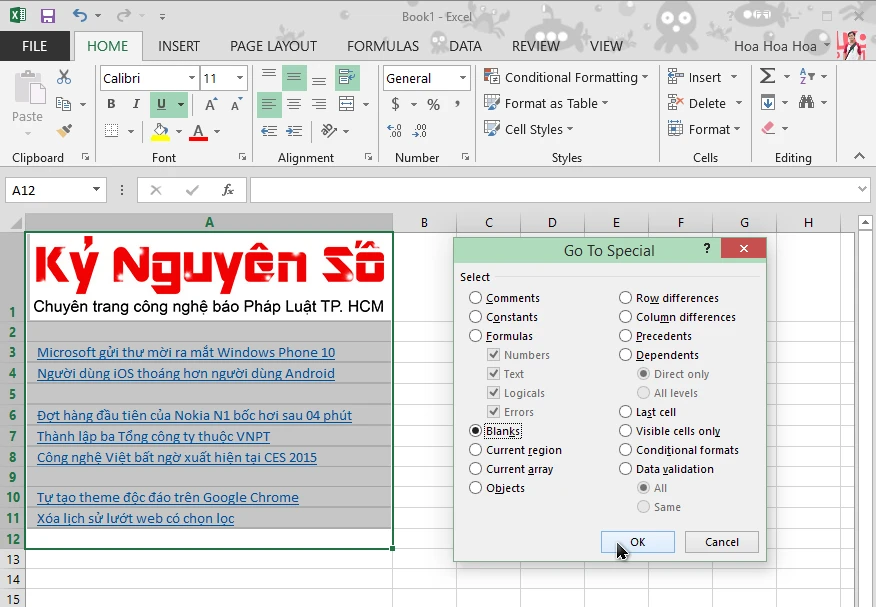 Xóa nhanh các hàng và cột trống bên trong Excel ảnh 1
