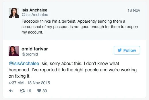 Bị Facebook khóa tài khoản vì có tên giống khủng bố ảnh 1