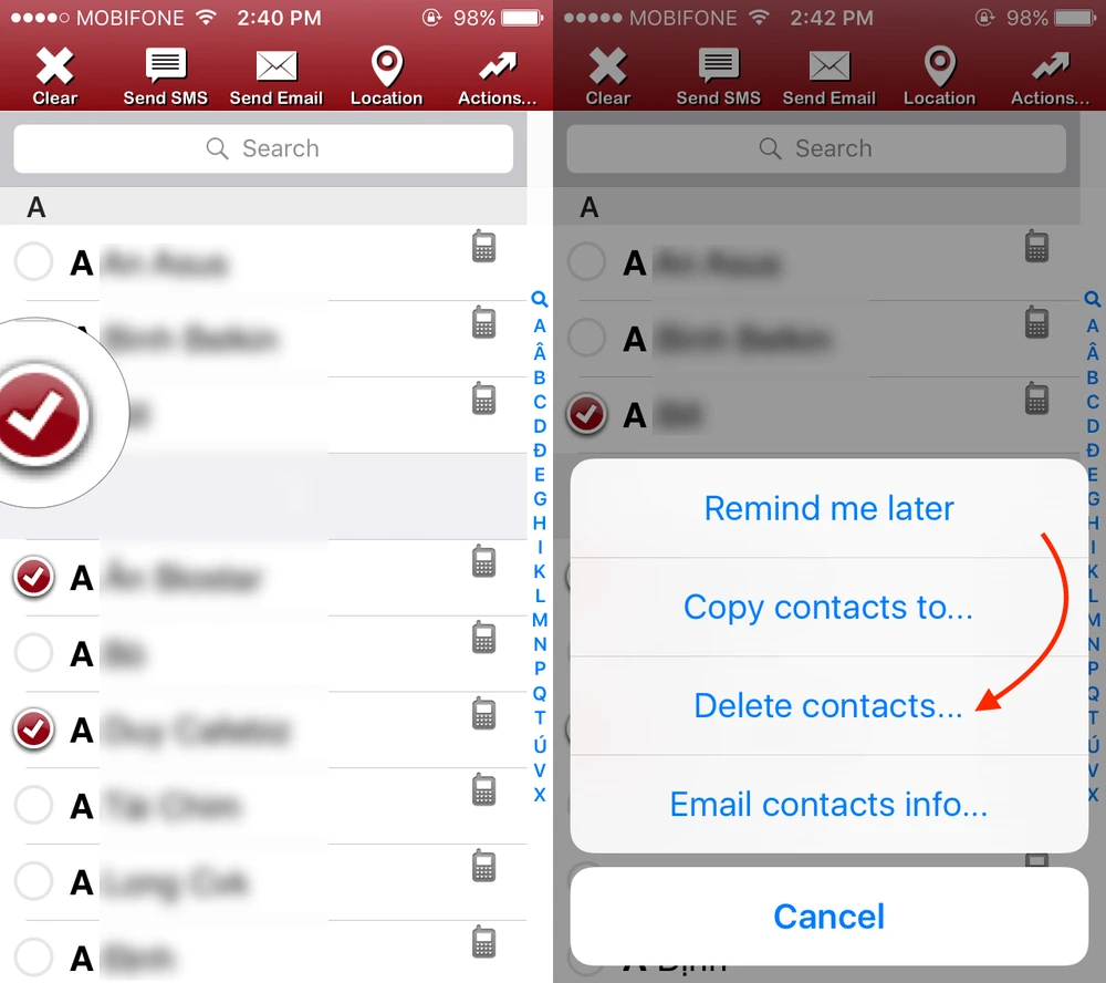 Dễ dàng xóa nhiều số điện thoại cùng lúc