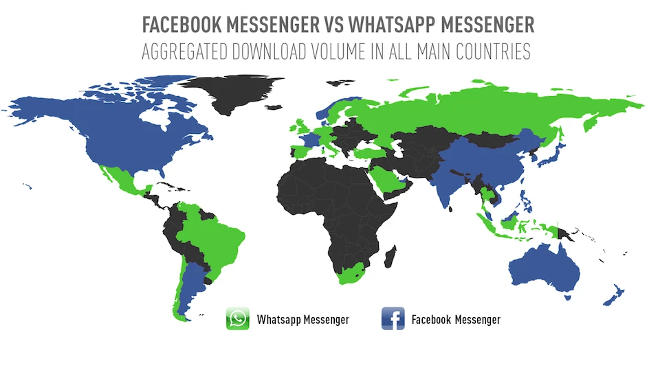 Độ phủ sóng rộng lớn của WhatsApp và Facebook Messenger