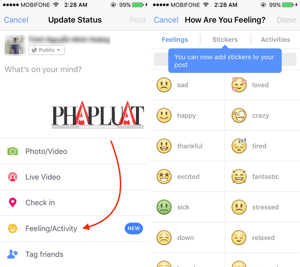 Tính năng Stickers chỉ mới có trên phiên bản Facebook cho iOS