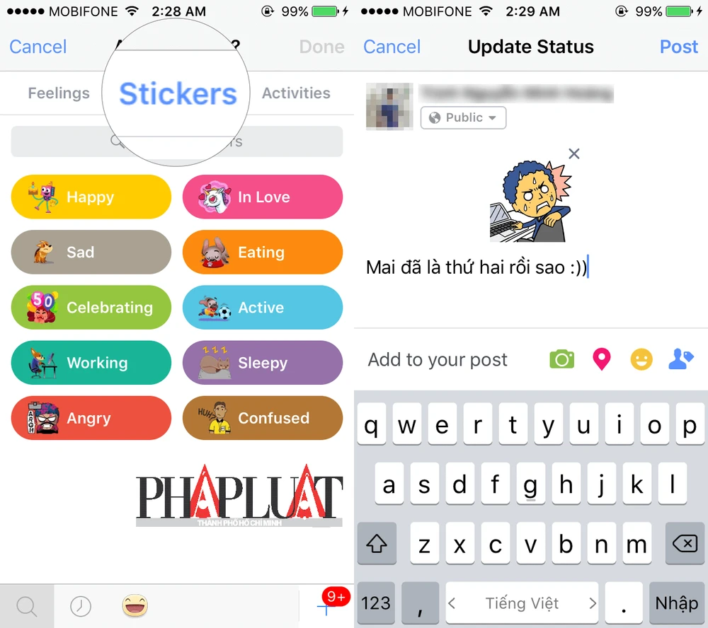 Thể hiện cảm xúc bằng Stickers