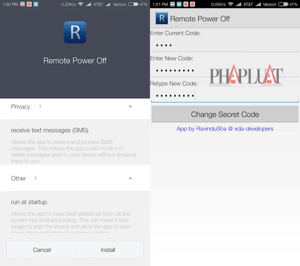 Cài đặt và thiết lập Secret Code cho ứng dụng