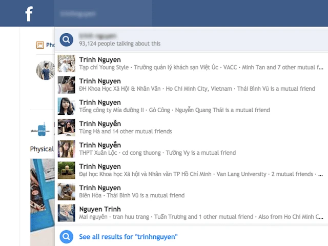 Tìm thông tin trên Facebook