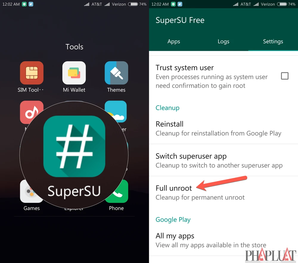 Unroot smartphone bằng SuperSu với một cú chạm