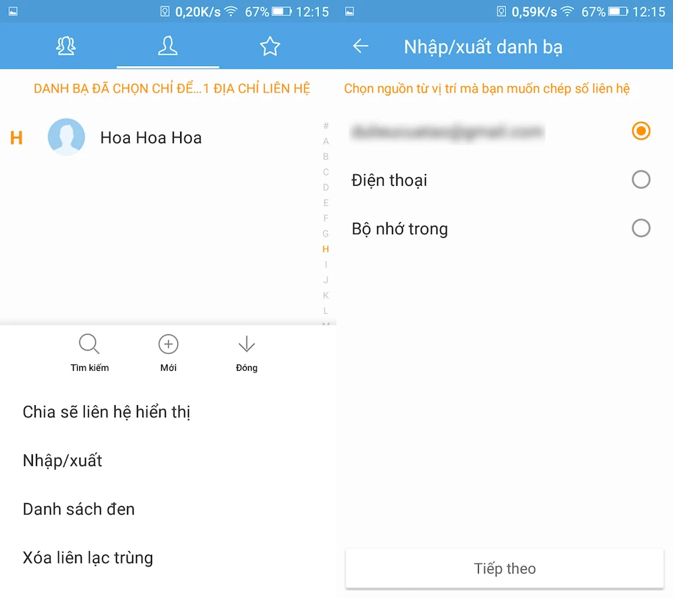 Chép danh bạ từ máy sang SIM trên Android