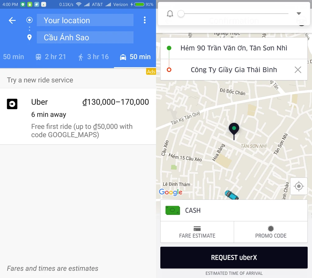 Đặt xe Uber ngay trong giao diện Google Maps