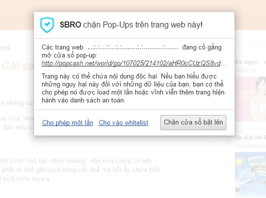 SBRO Safe Browsing sẽ tự động chặn quảng cáo độc hại