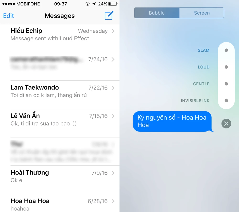 Gửi tin nhắn iMessage kèm theo hiệu ứng