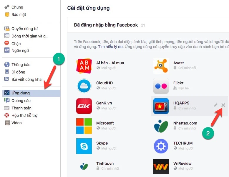 Gỡ bỏ các ứng dụng không cần thiết trên Facebook