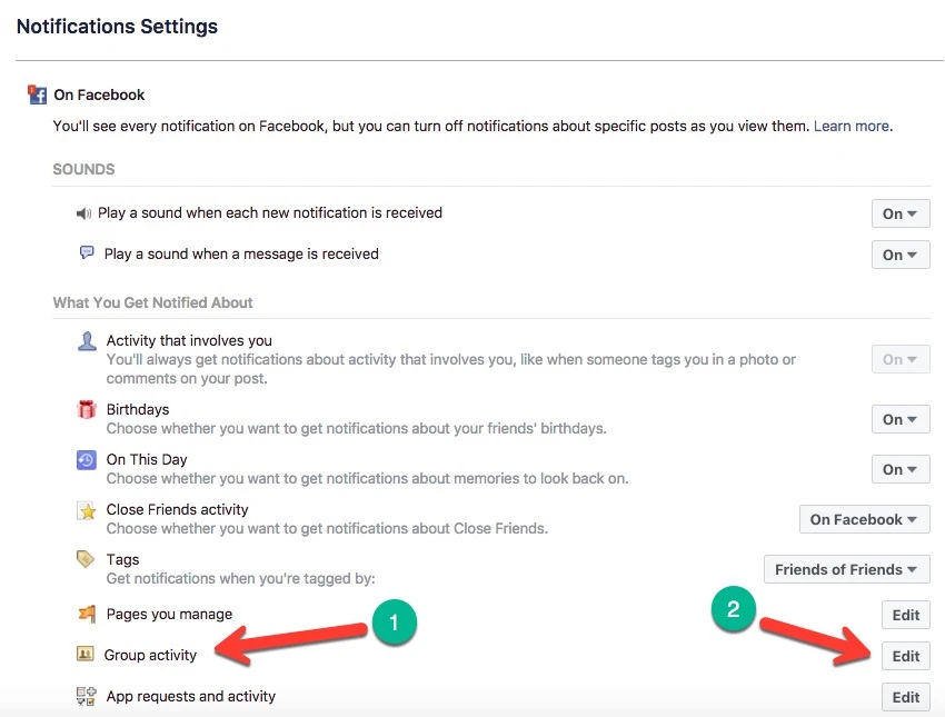 thông báo facebook