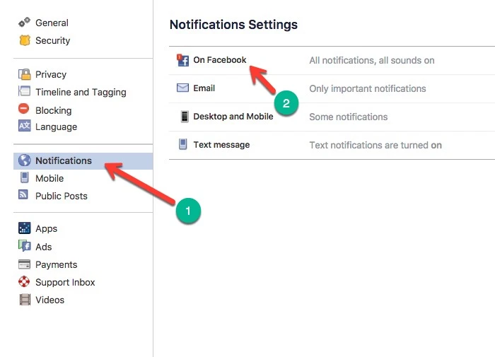 thông báo facebook