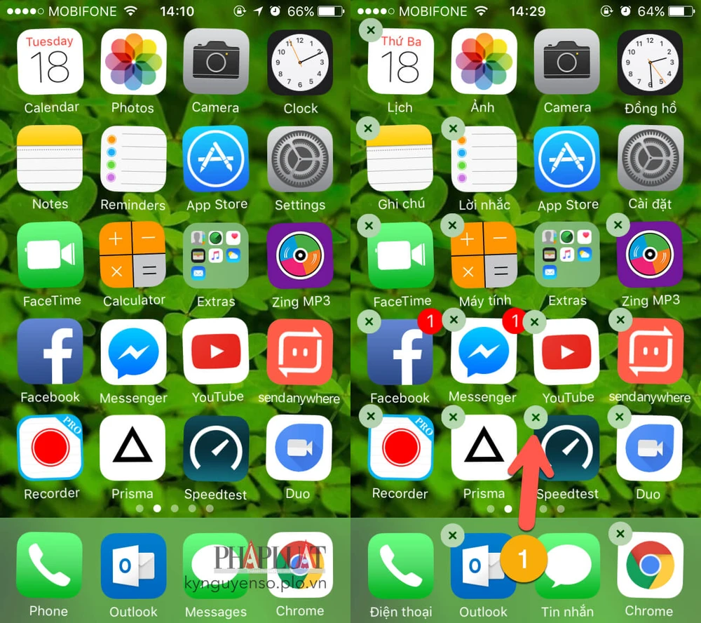 xóa ứng dụng trên iphone