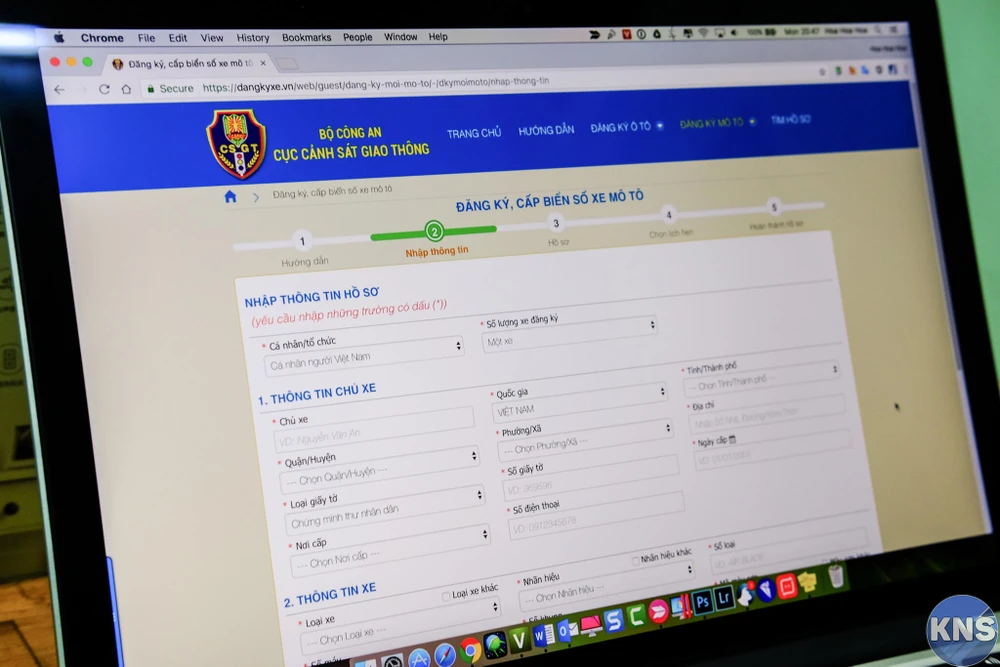 hướng dẫn cách đăng kí xe qua mạng