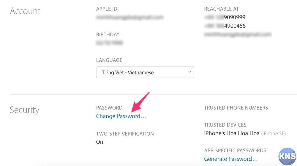 đổi mật khẩu icloud