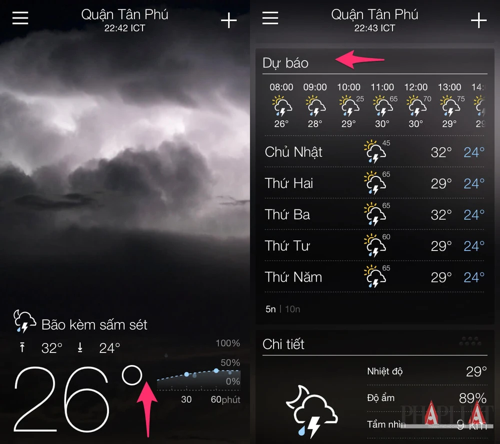 Cách nhận tin nhắn cảnh báo trời mưa trên smartphone