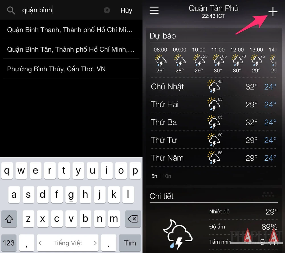 Cách nhận tin nhắn cảnh báo trời mưa trên smartphone