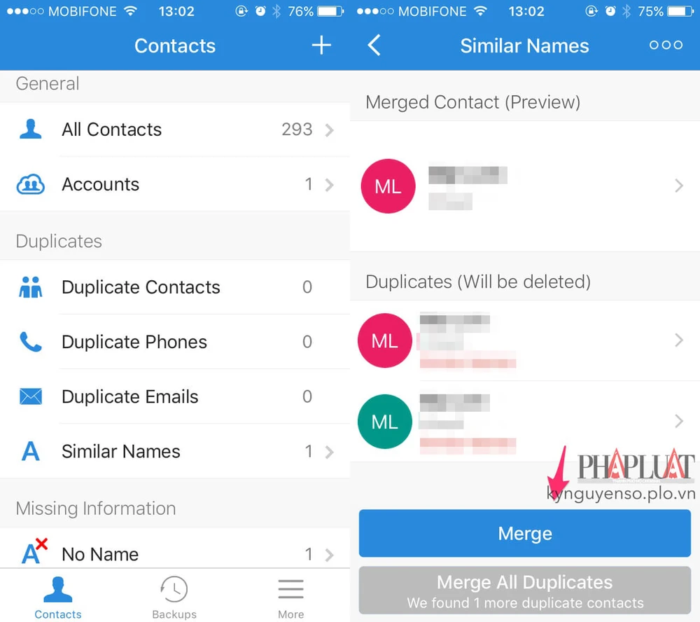 Làm thế nào để xóa bớt các số điện thoại trùng lặp?