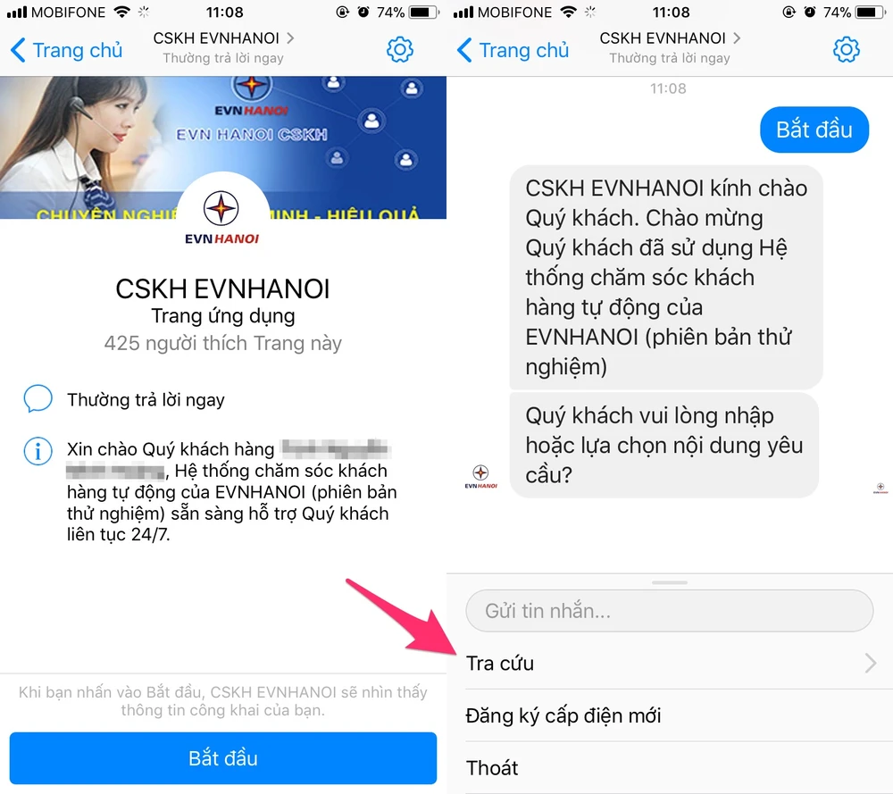 Cách tra cứu tiền điện qua Messenger và Zalo ảnh 3