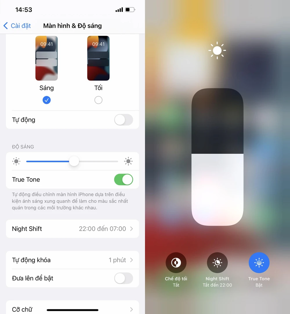 Bật chế độ Night Shift trên iPhone, iPad. Ảnh: MINH HOÀNG