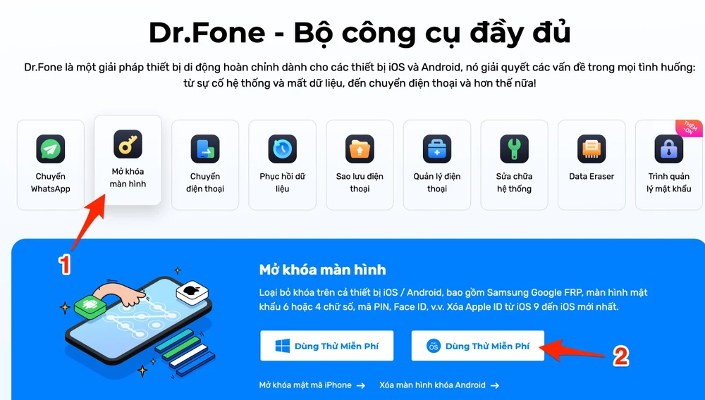 Chọn công cụ Screen Unlock và tải về bản cài đặt tương ứng. Ảnh: MINH HOÀNG