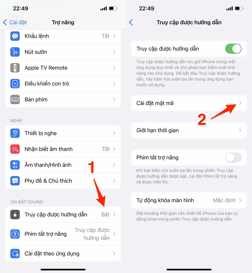 Kích hoạt tính năng truy cập được hướng dẫn trên iPhone. Ảnh: MINH HOÀNG