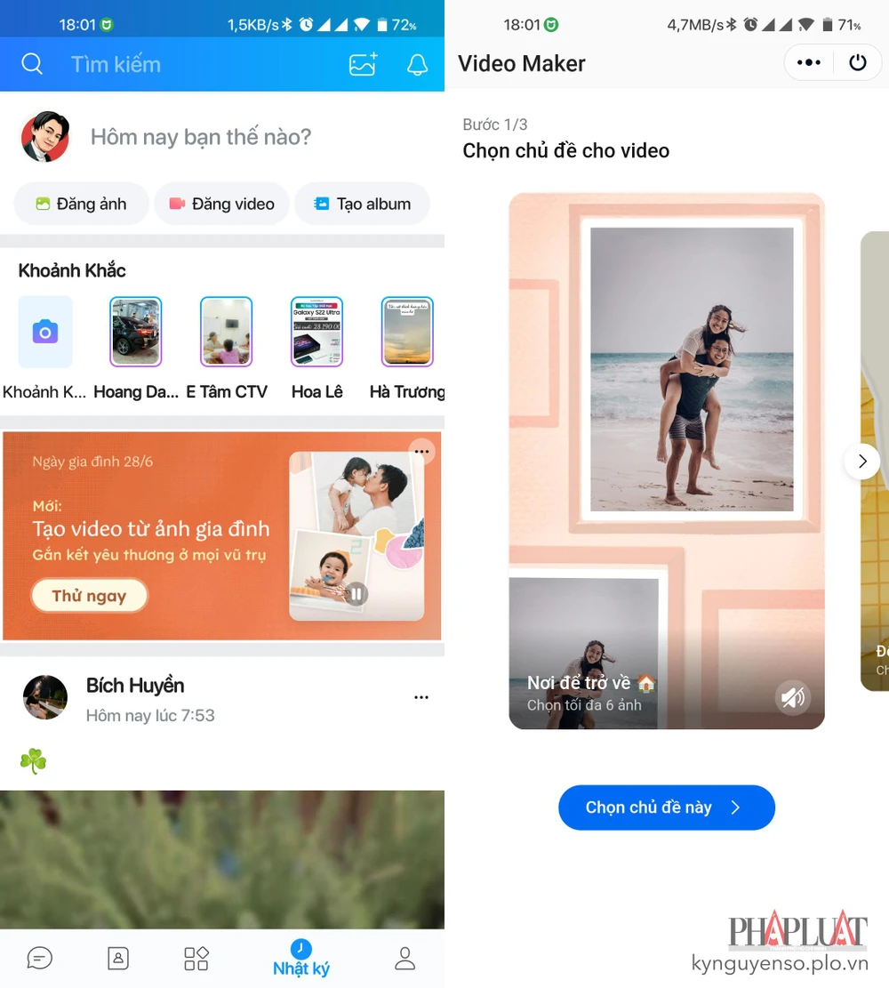 Zalo hỗ trợ người dùng tạo video mừng ngày Gia đình Việt Nam (28-6). Ảnh: MINH HOÀNG