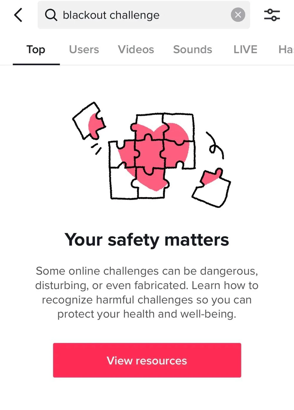 TikTok hiển thị cảnh báo nội dung không an toàn. Ảnh: TikTok