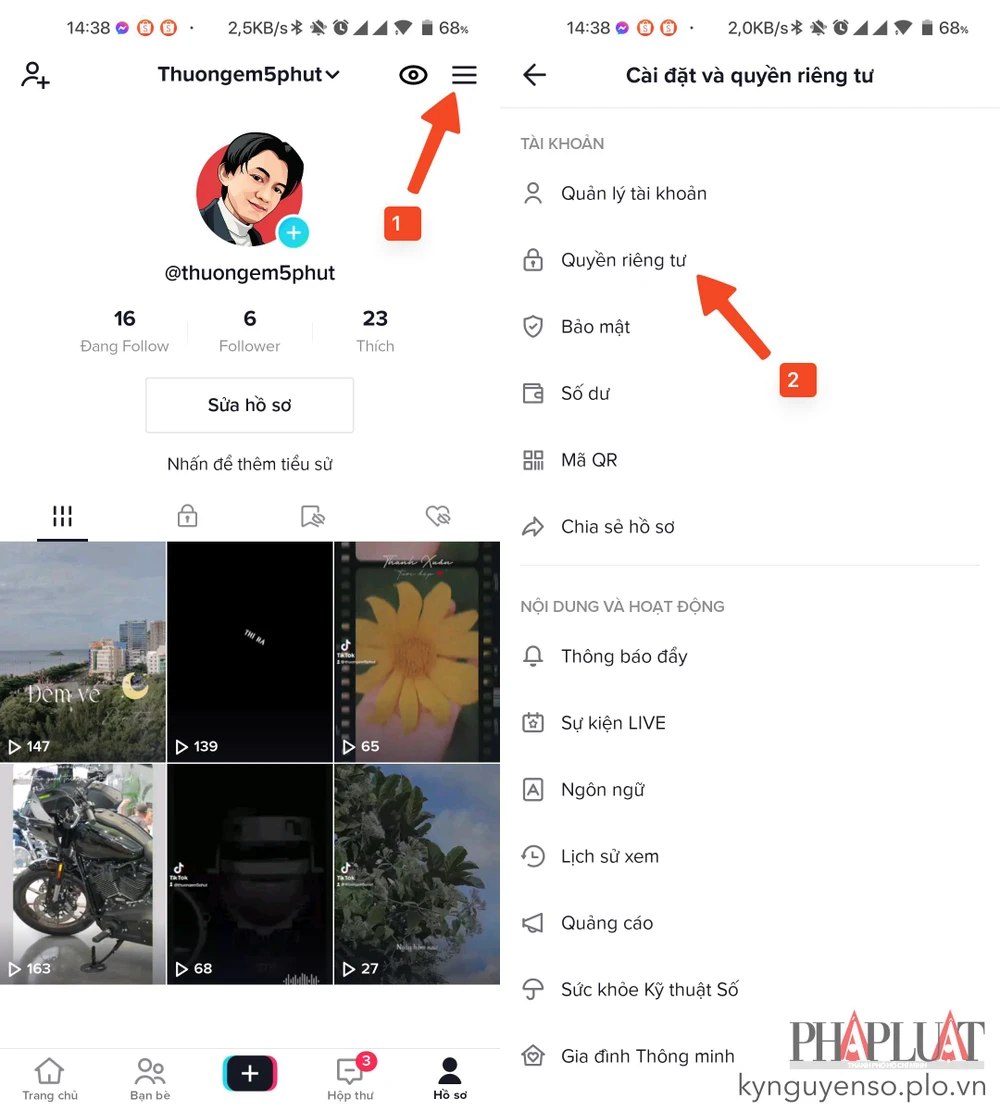 Truy cập vào phần cài đặt của TikTok. Ảnh: MINH HOÀNG